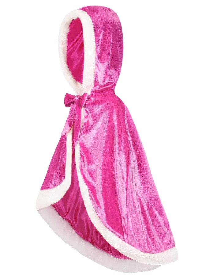 Unittype Fur Princess Hooded Cape Cloak Princess Costume Dress up for Girl Kid Toddler Winter Holiday Party Cosplay(3-4 Years,Rose Red) - Image 1